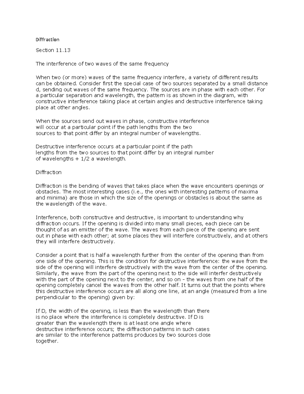 CC 14 - Lecture notes 14 - Diffraction Section 11. The interference of ...