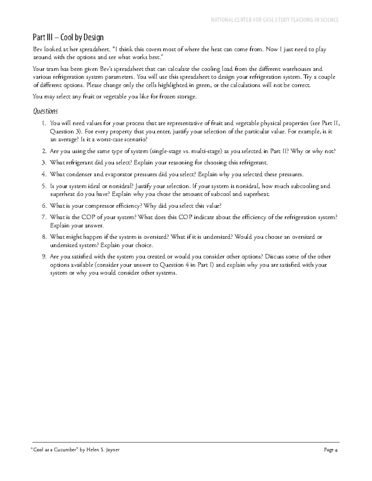 Cool as a Cucumber Part 2 - NATIONAL CENTER FOR CASE STUDY TEACHING IN ...