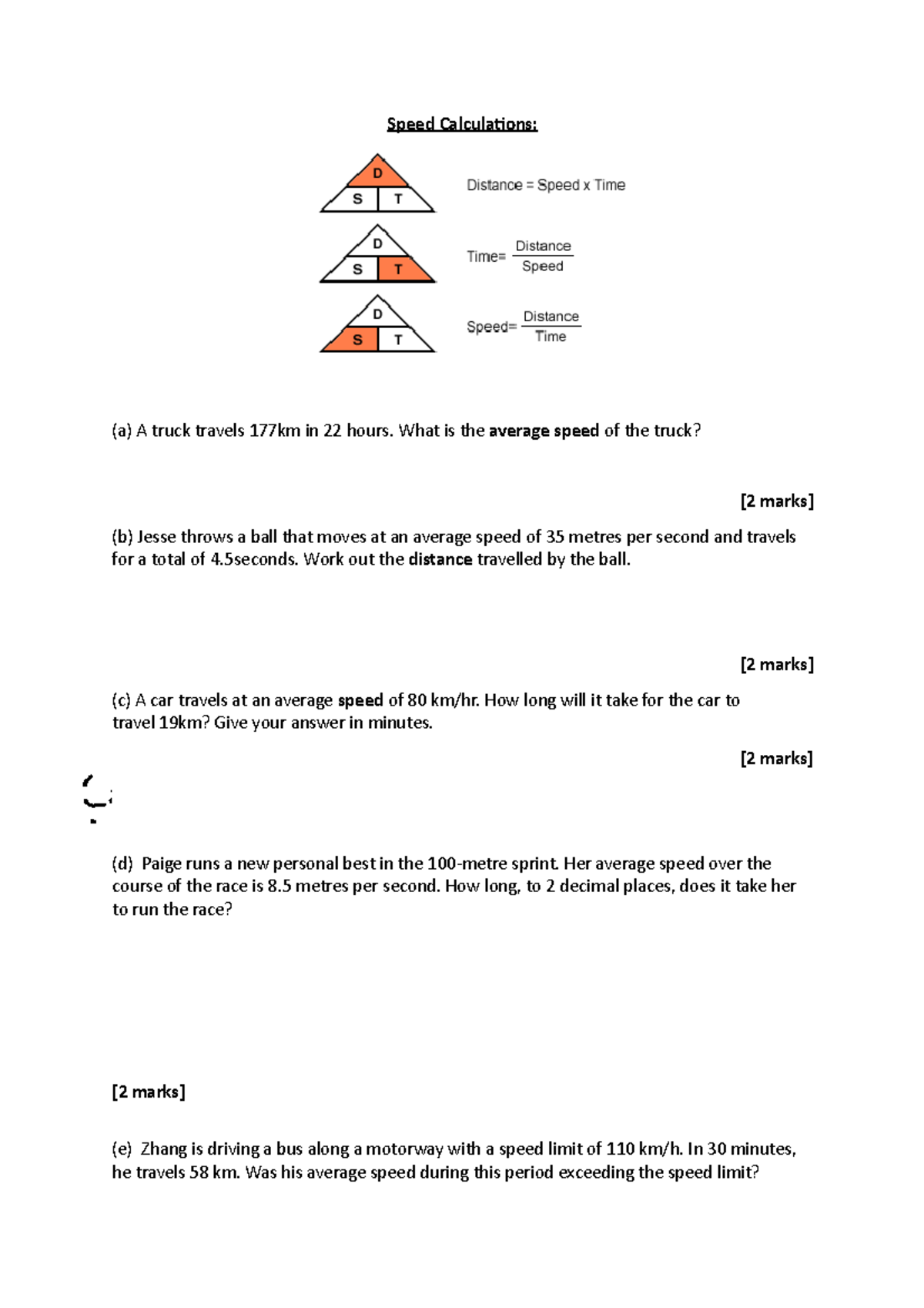 Speed Calculations - Speed Calculaions: (a) A truck travels 177km in 22 ...
