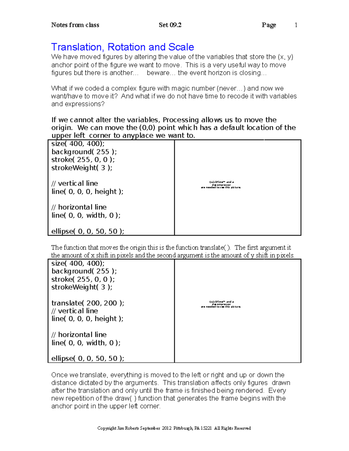 Cn09 - Lecture notes 9.2 - Translation, Rotation and Scale We have ...