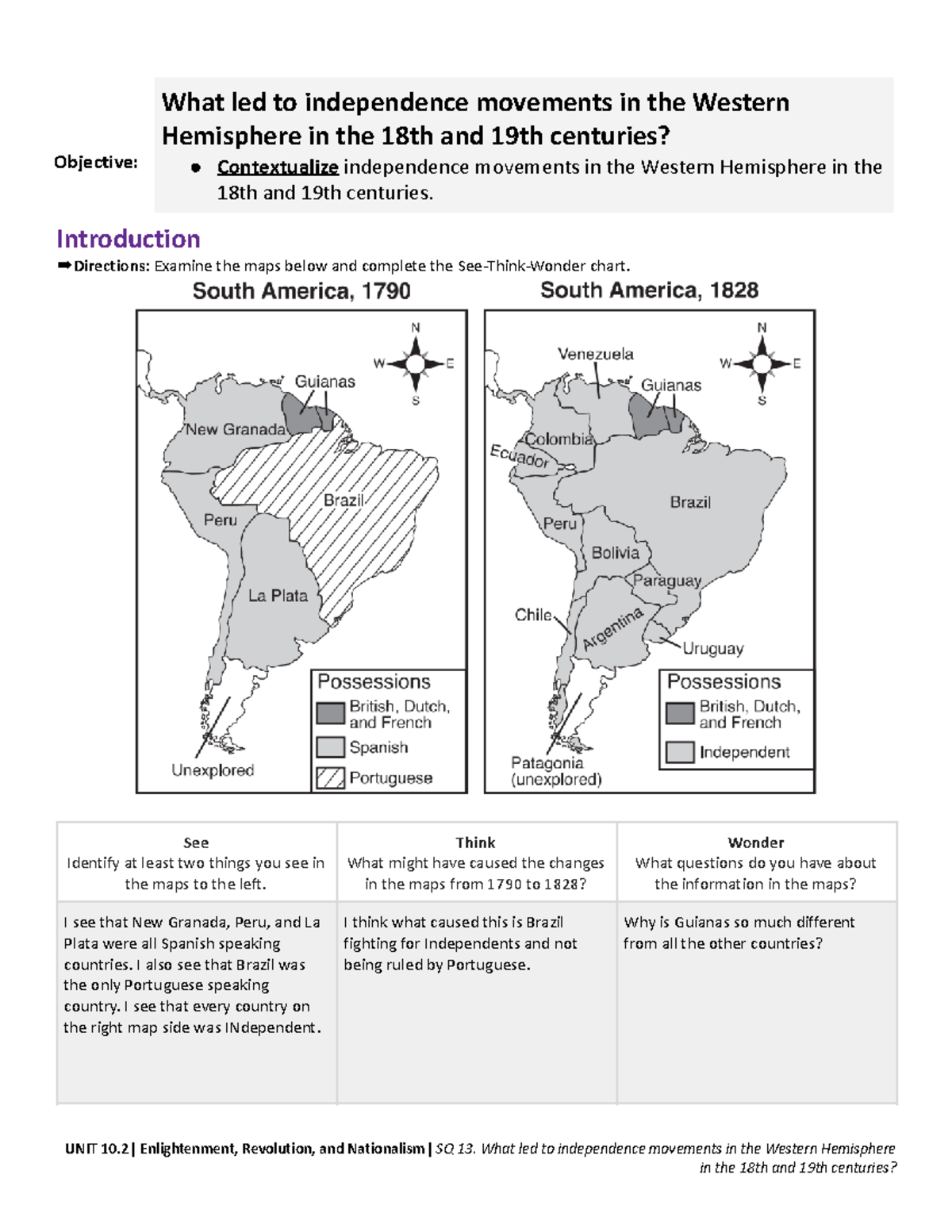 Student Latin American Independence Movements Objective What led to