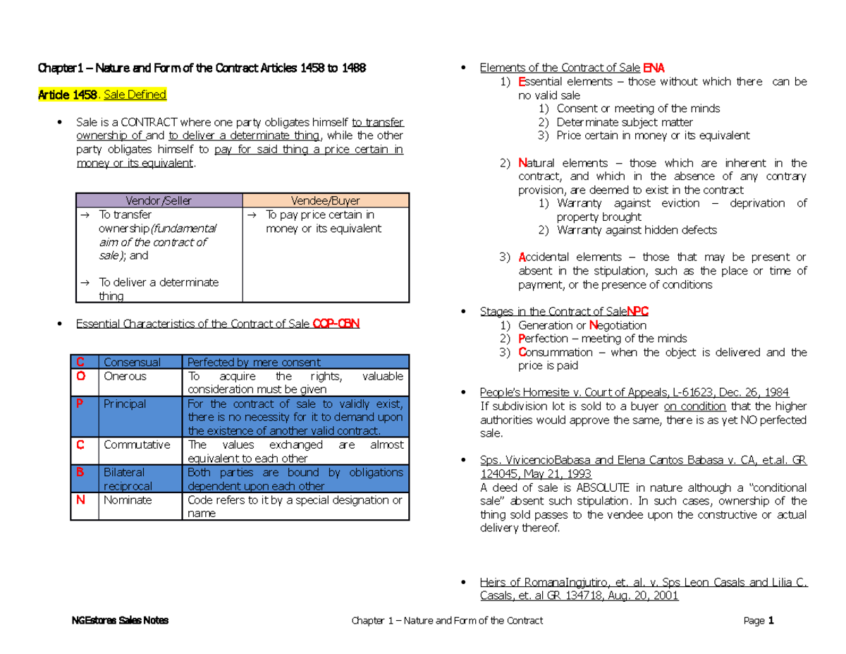 Chapter 1 Nature and Form of the Contract - Chapter 1 – Nature and Form ...