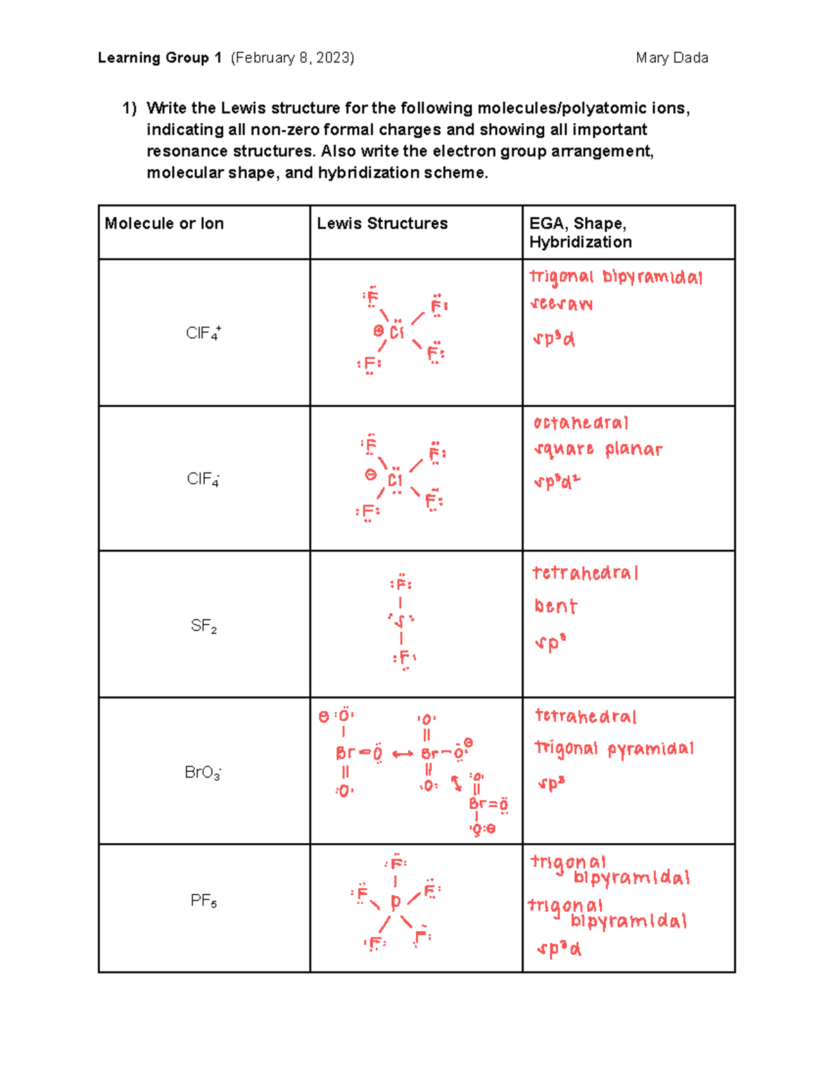 Gen chem 2 (1) answers - practice work - Learning Group 1 (February 8 ...