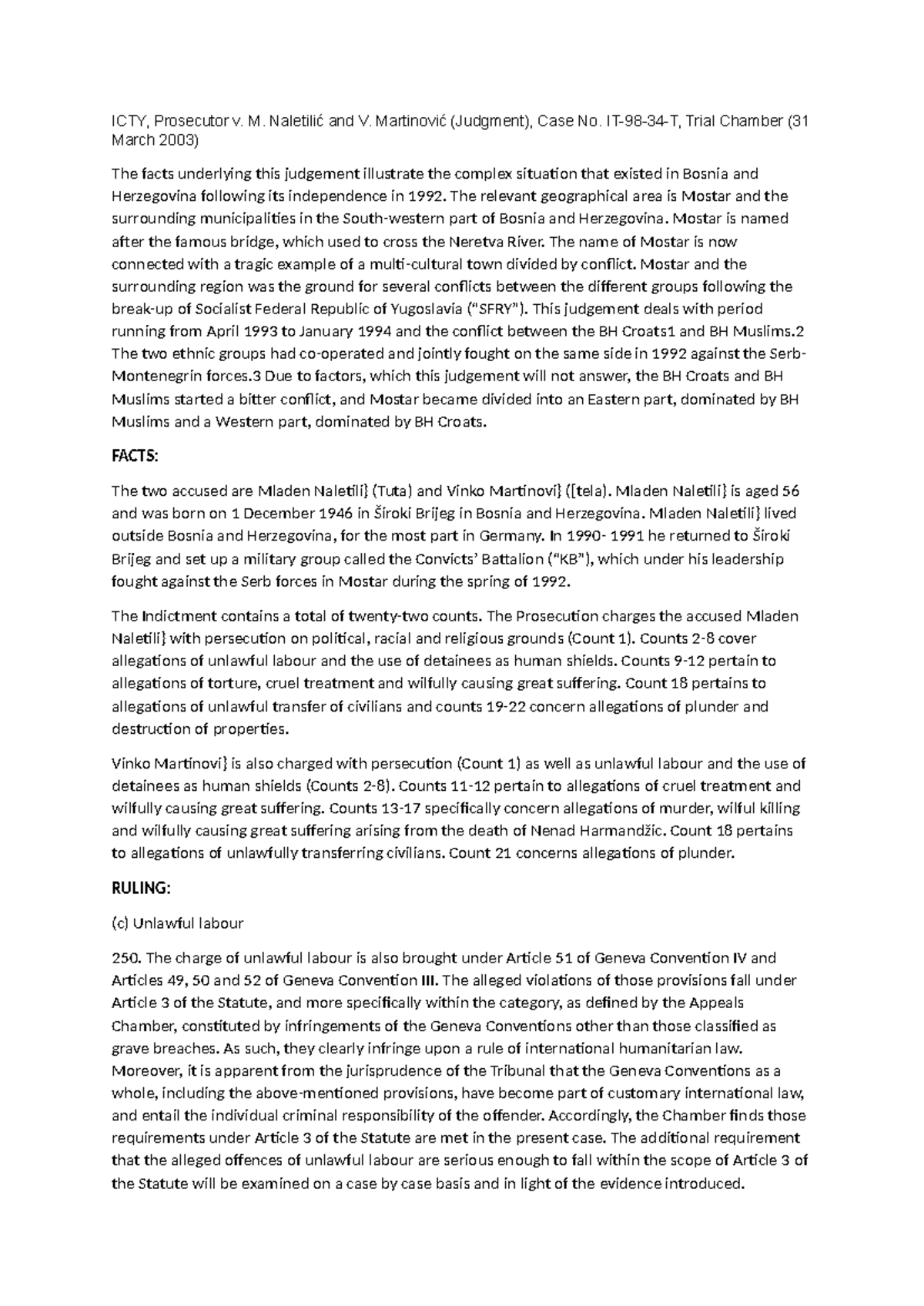 28. ICTY, Prosecutor v. M. Naletilic and V. Martinovic - ICTY ...