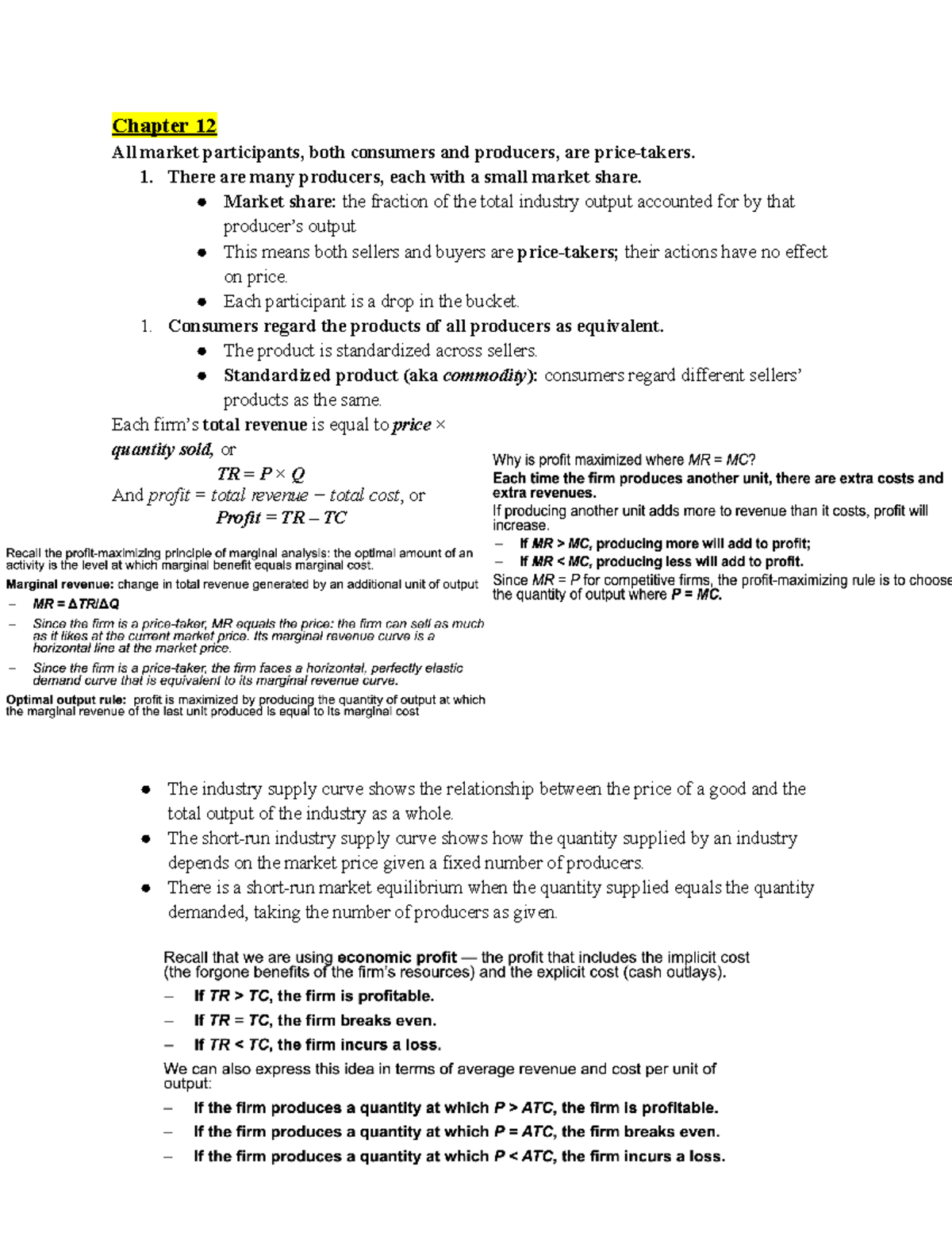 Econ Notes Sheet - Chapter 12 All market participants, both consumers ...