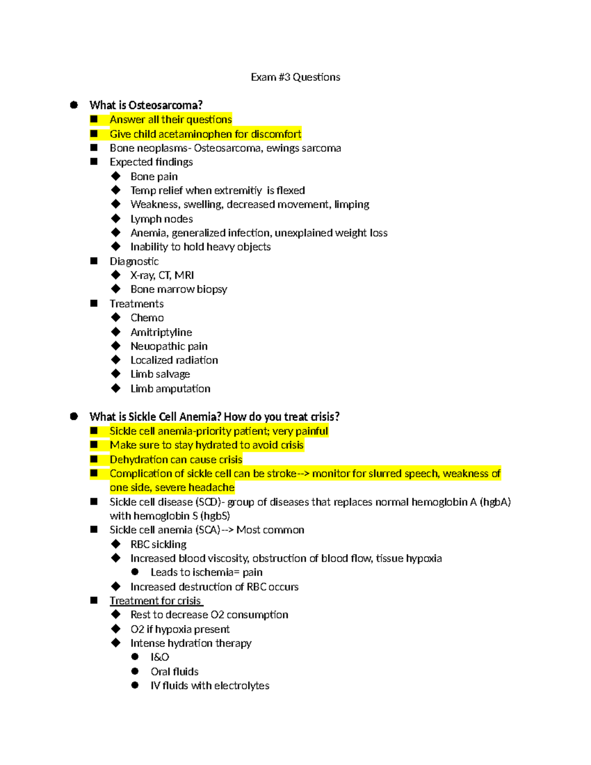 Exam #3 Questions - Exam #3 Questions What is Osteosarcoma? Answer all ...