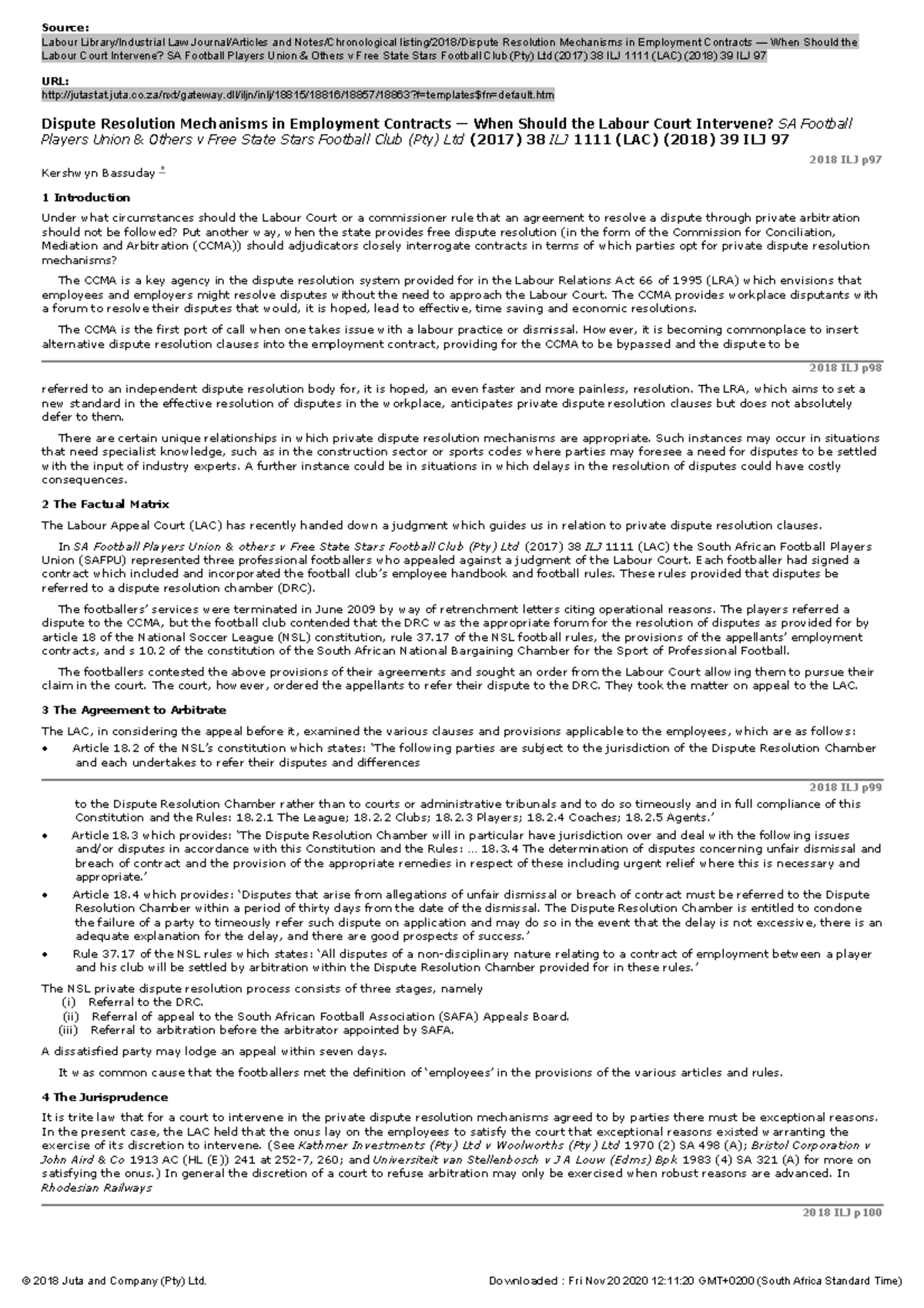 Dispute resolution mechanisms in employment contracts - Source: - Studocu