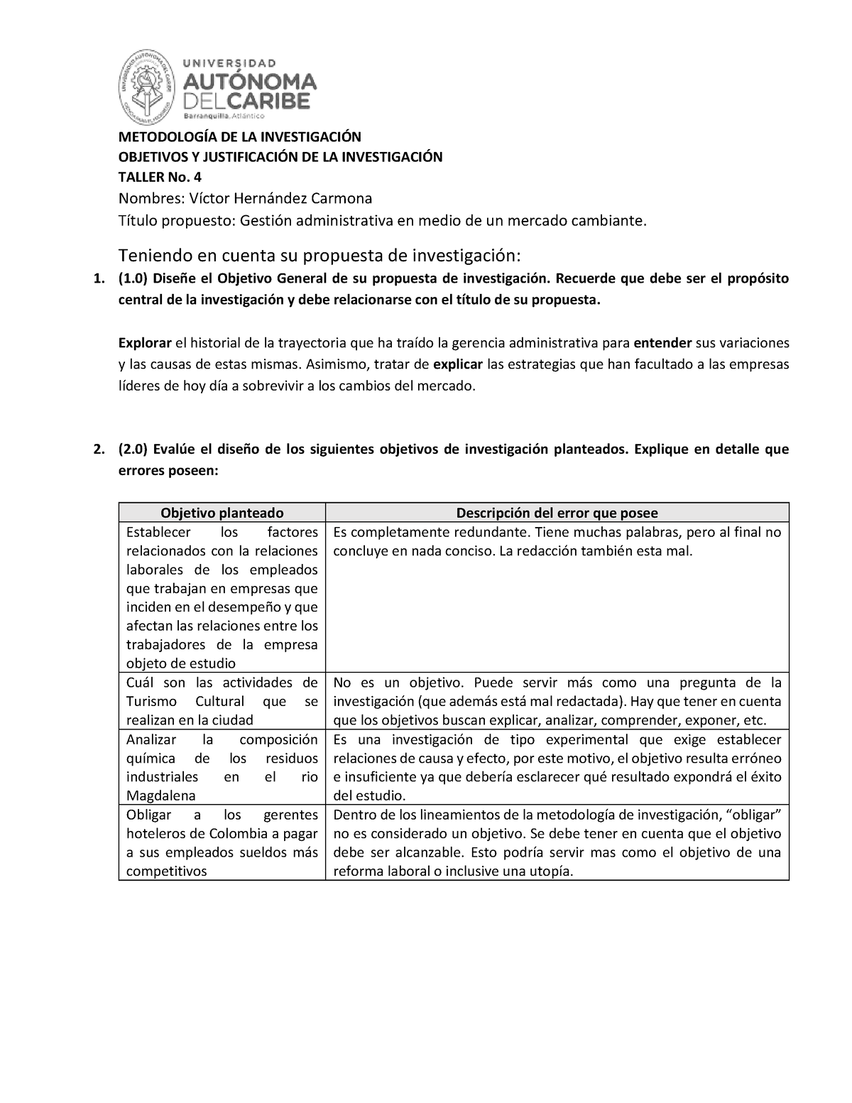 Taller 4. Objetivos Y Justificación - METODOLOGÕA DE LA INVESTIGACI”N ...