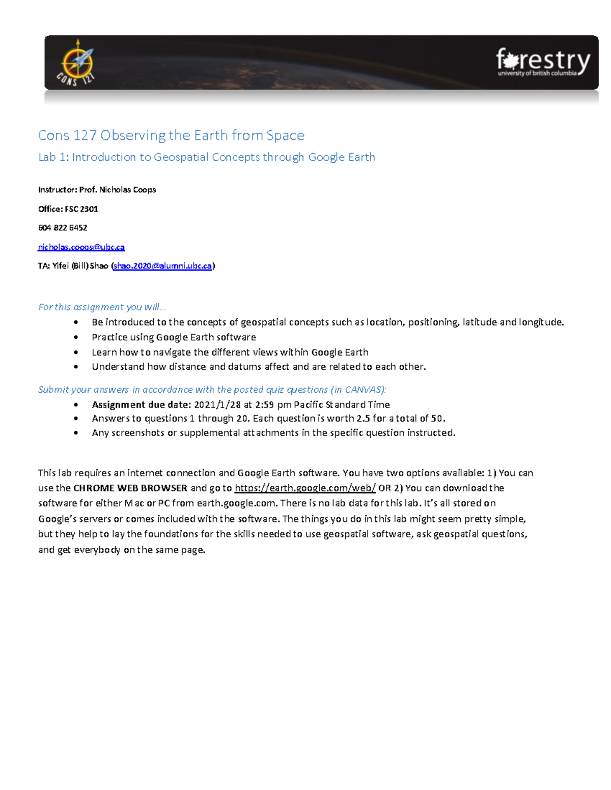 CONS127 Lab1 20 21 Revised - Cons 127 Observing the Earth from Space ...