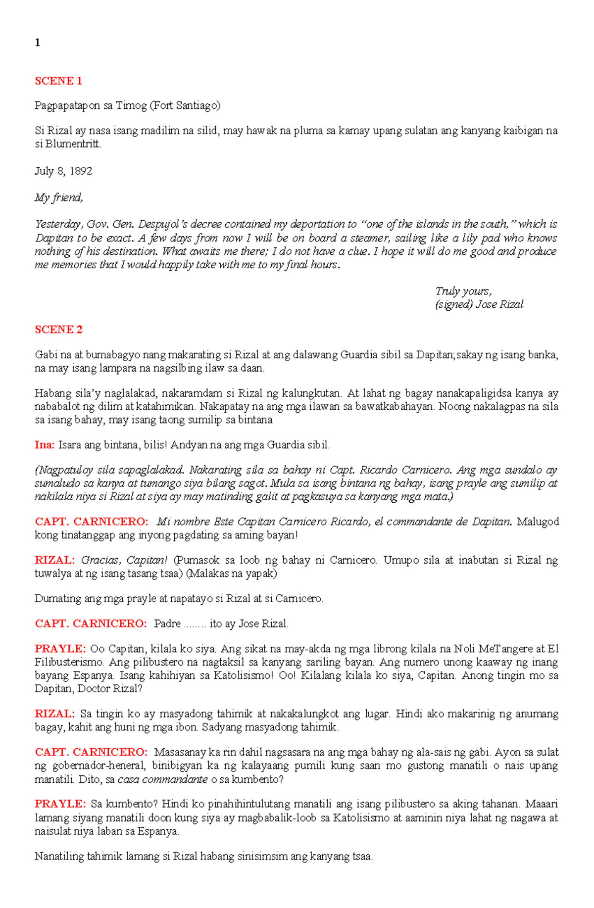 BSED English 3A Script - Exile In Dapitan/ Rizal Life - SCENE 1 ...