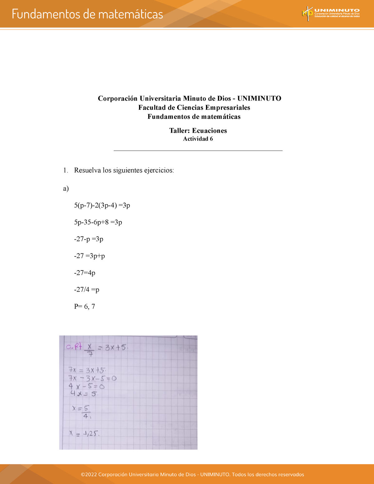 Ecuaciones Actvidad 6 - Fundamentos Matematicos - Corporación ...