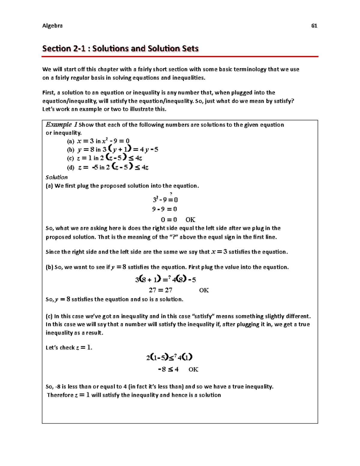 Solutions and solution sets linear equations Section 21 Solutions and Solution Sets We will