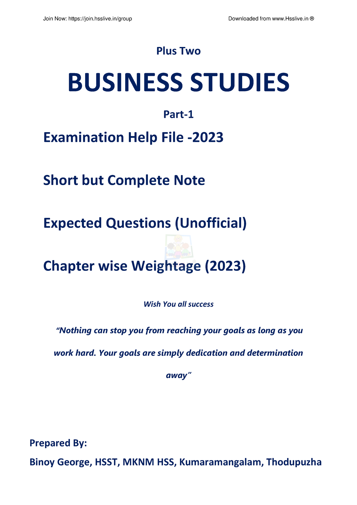 Hsslive Xii Bs Notes Expctd Qns 2023 Binoy - Plus Two BUSINESS STUDIES ...