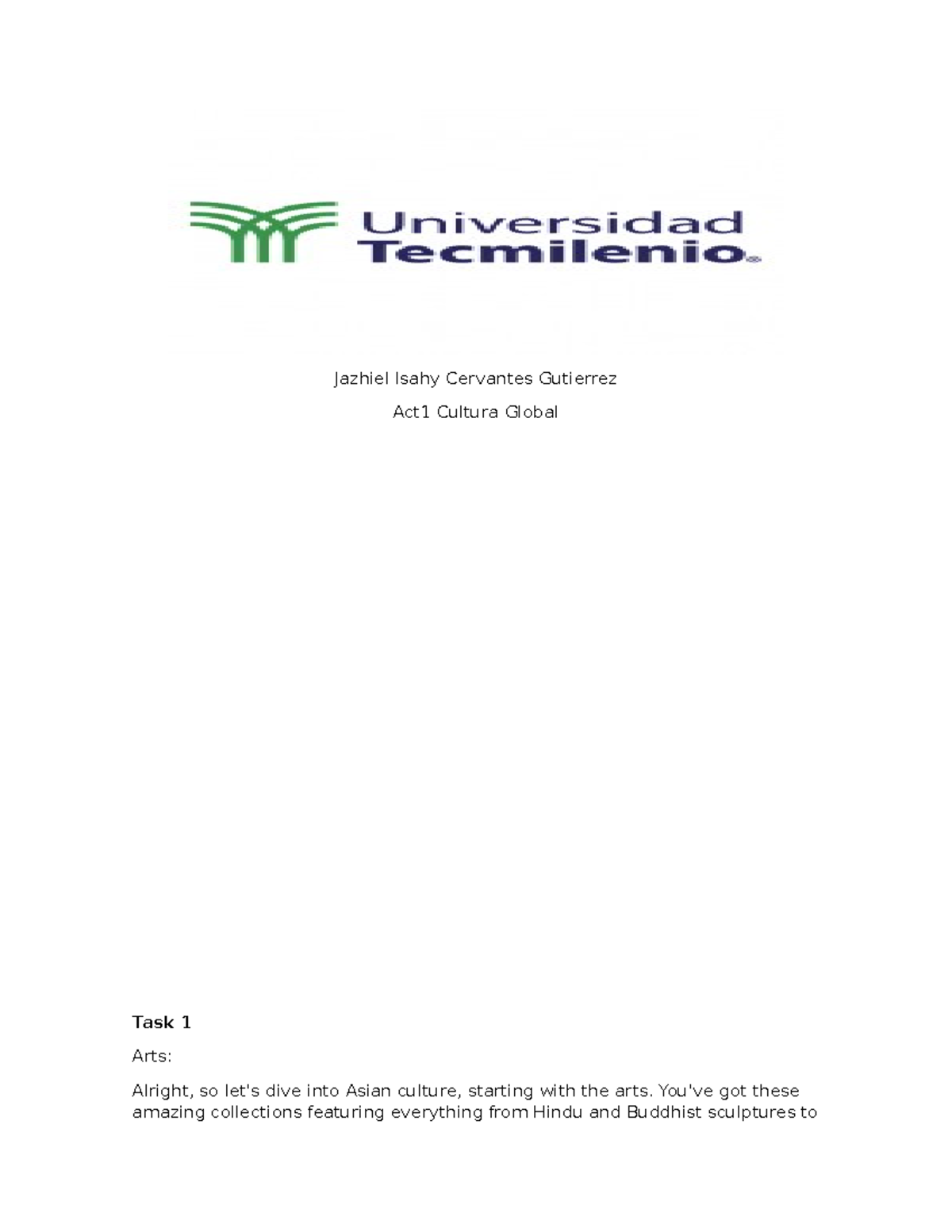 Act 1 Ingles - act 1 - Jazhiel Isahy Cervantes Gutierrez Act1 Cultura ...