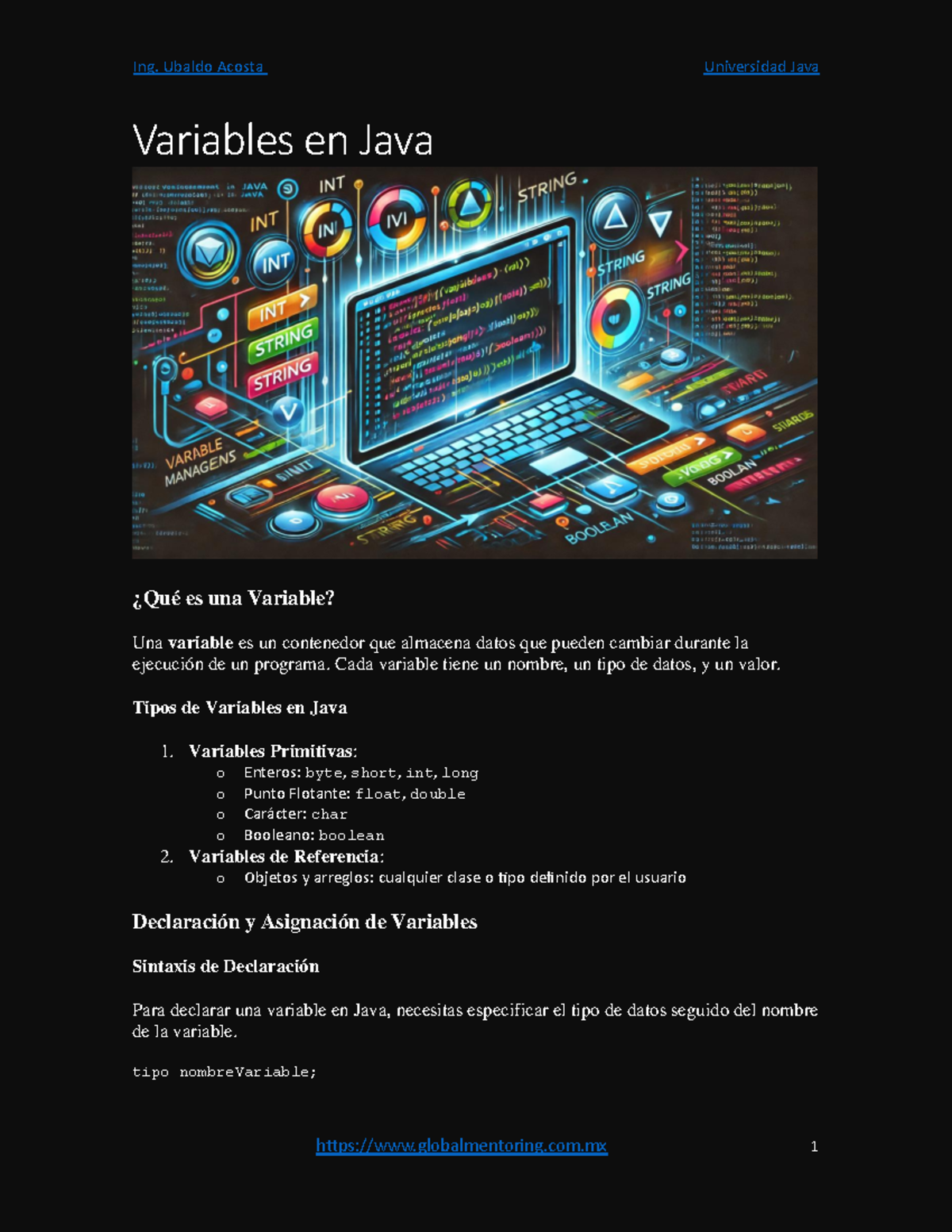 02 01 00 Variables Java UJ - Variables en Java ¿Qué es una Variable ...