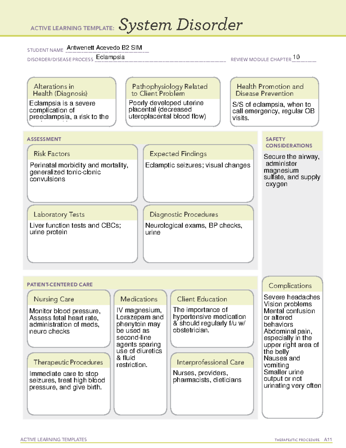 Eclampsia - Active Learning Sheets - ACTIVE LEARNING TEMPLATES ...