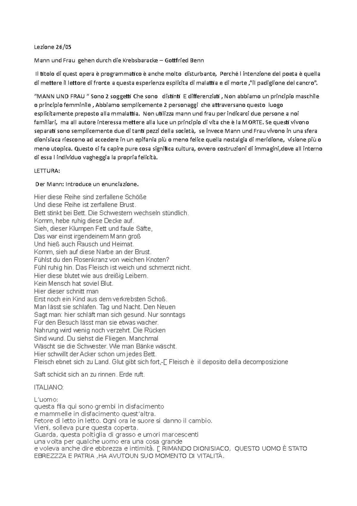 Mann Und Frau Gehen Durch Die Krebsbaracke Lezione 23 , letteratura tedesca II - Lezione 26/ Mann und Frau gehen