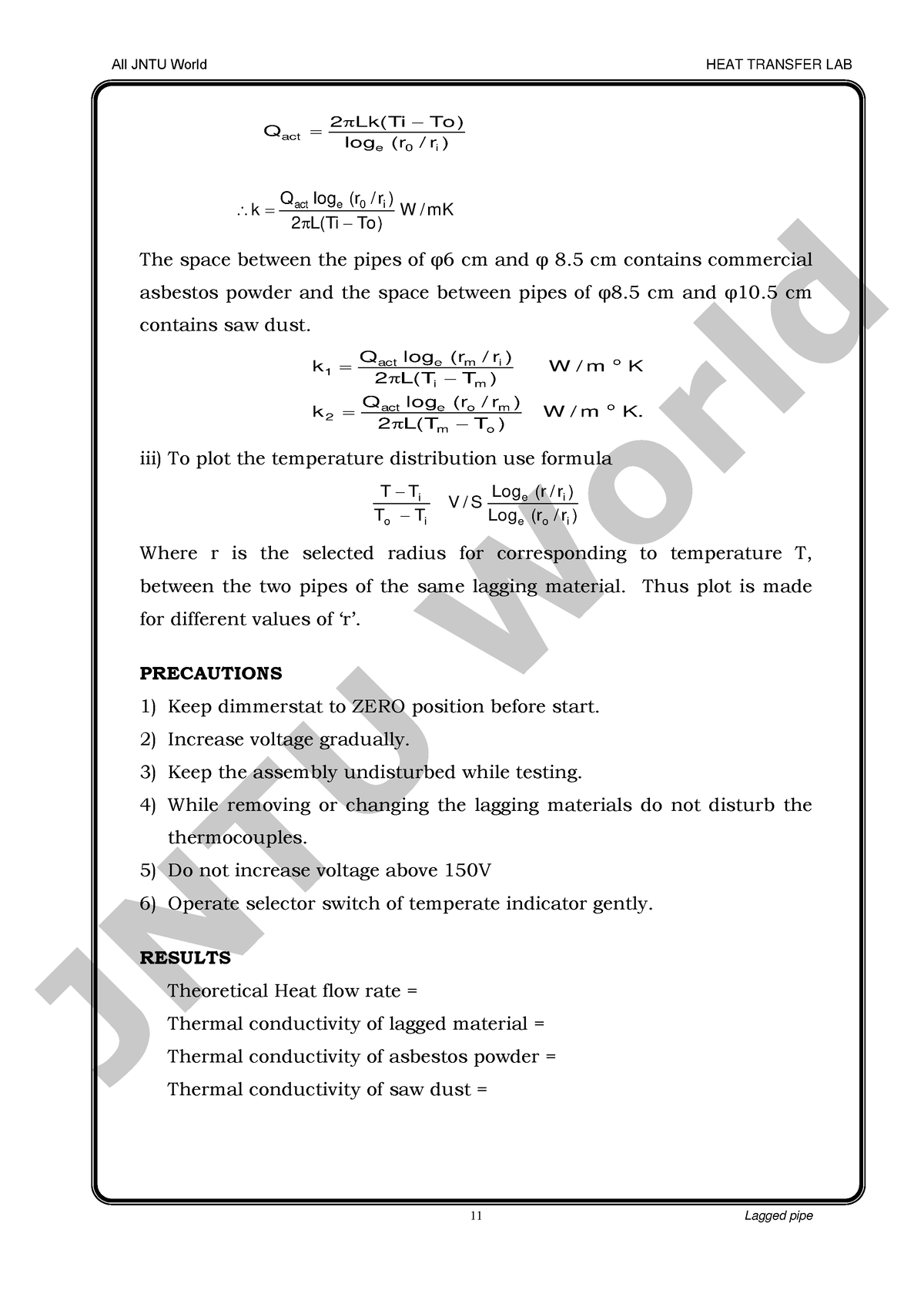 17-20 - HEAT PIPE DEMONSTRATION - 11 Lagged Pipe Log (r /r ) Q 2 Lk(Ti ...