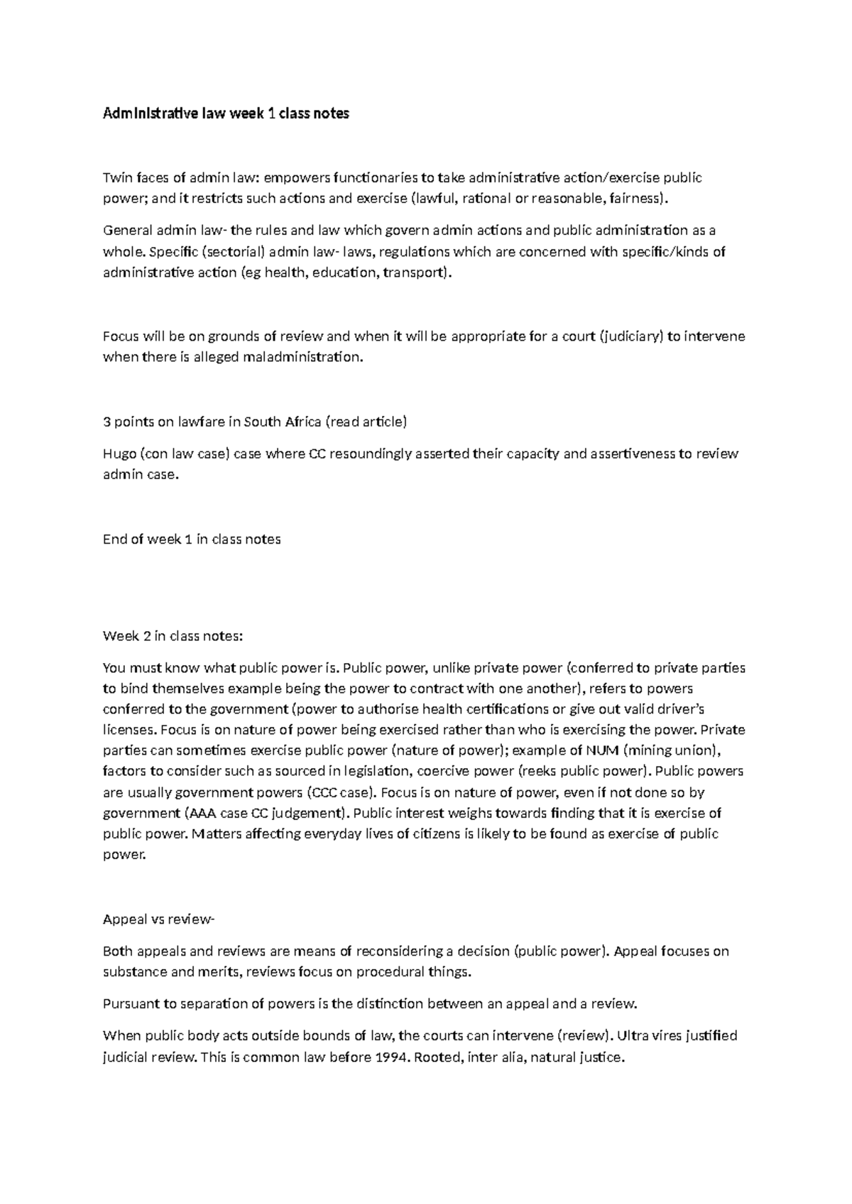 Administrative law week 1 class notes - General admin law- the rules ...