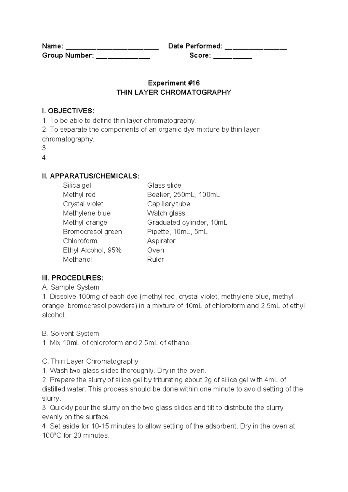 Anachem 16 Laboratory Manuals for analytical Chemistry Name