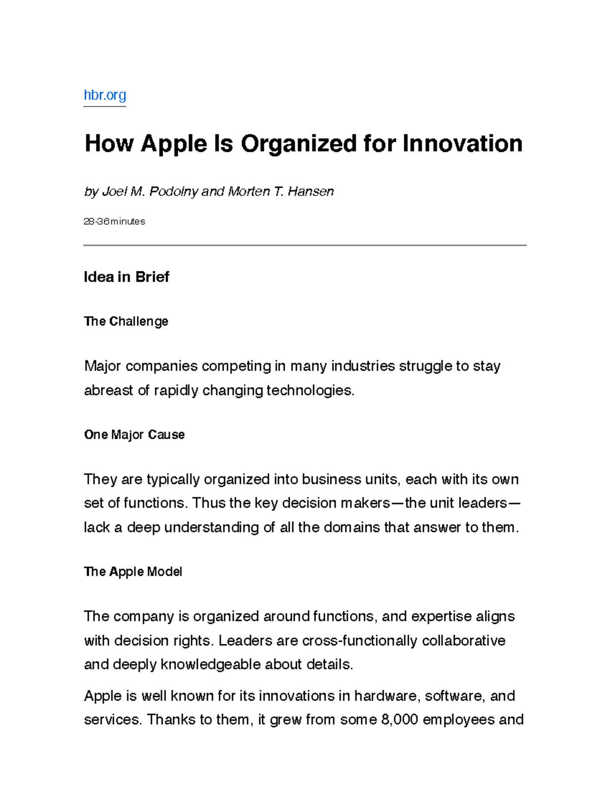 How Apple Is Organized For Innovation - Podolny And Morten T. Hansen 28 ...