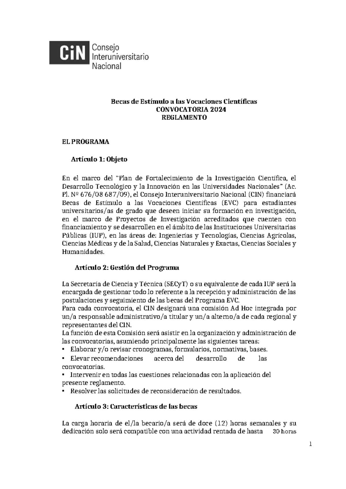 648 reglamento evc cin 2024 ok - Becas de Estímulo a las Vocaciones ...