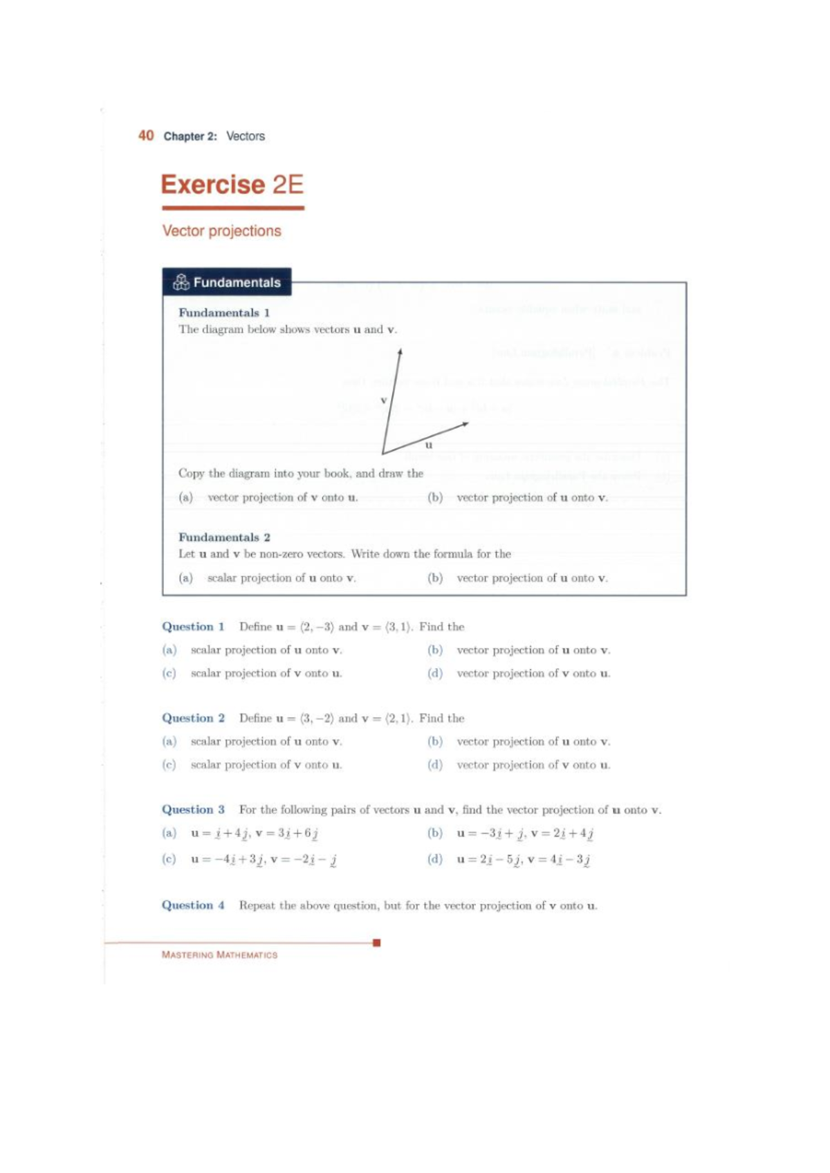 Vector Projections. Mastering Mathematics - 40 Chapter 2: Vectors ...