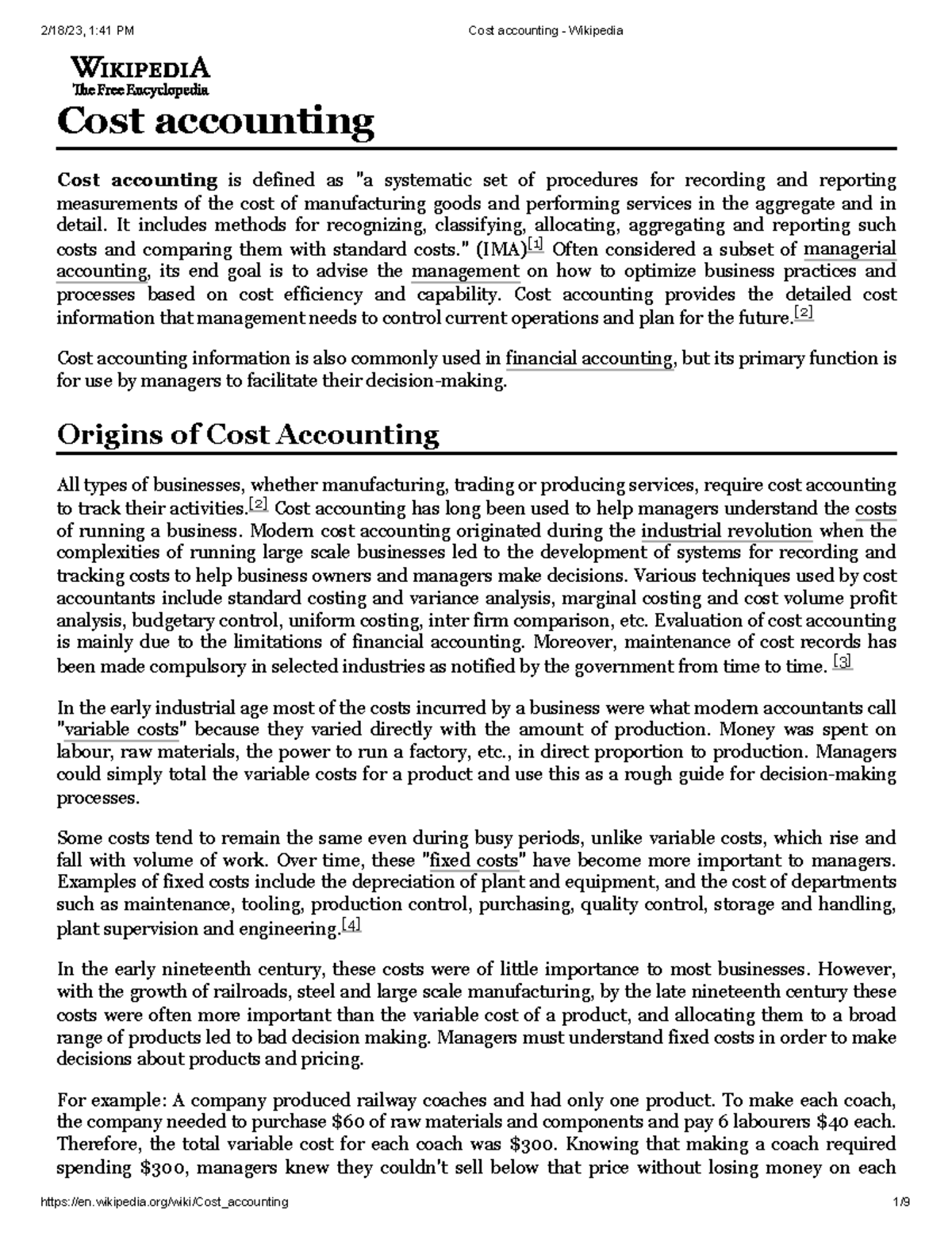 Cost accounting Cost accounting Cost accounting is defined as "a systematic set of procedures