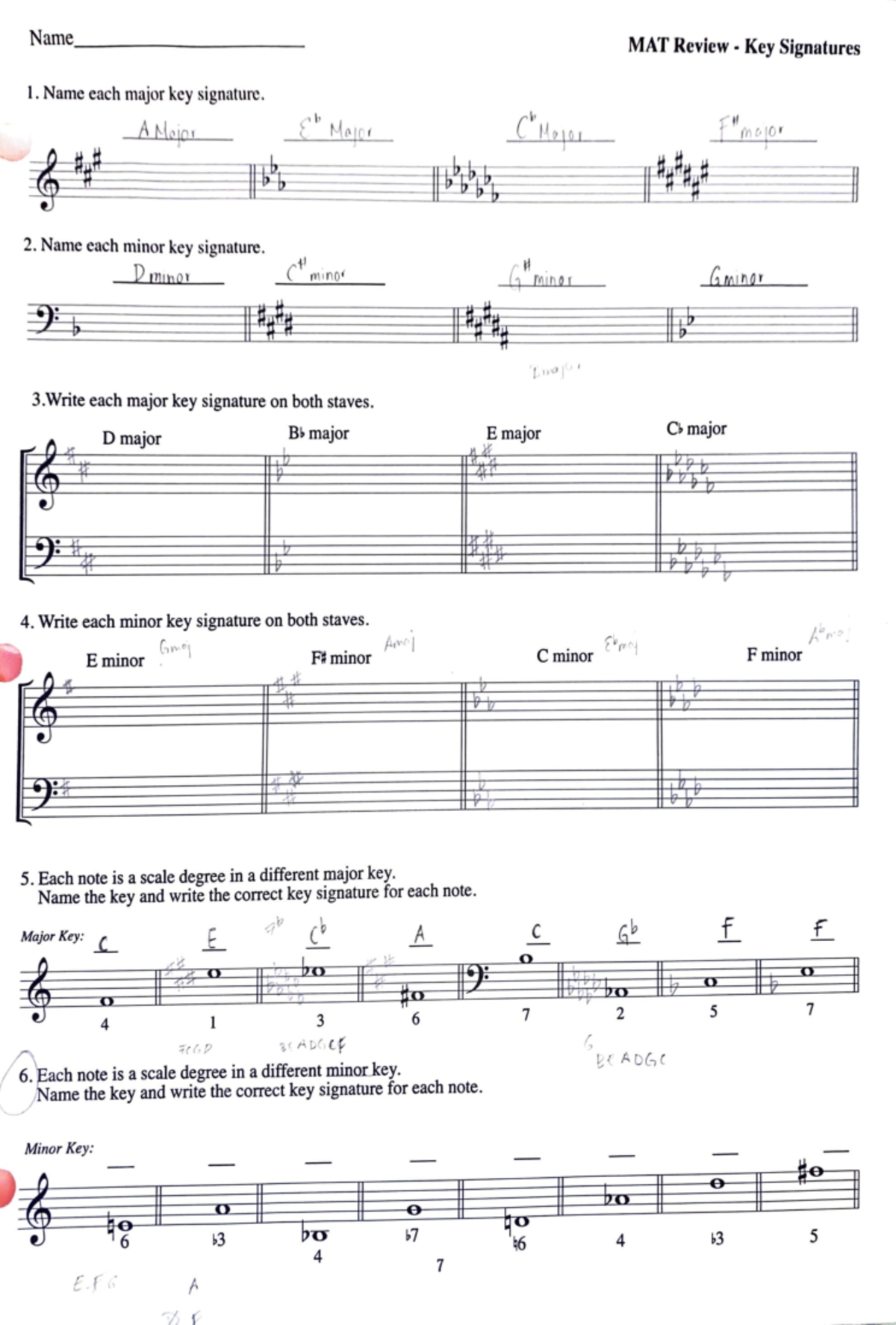 MAT Review - MAT Rev iew• Key Sig natures I. Name ea ch maj or key ...