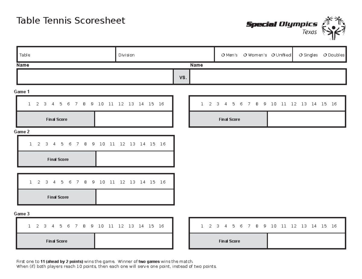 Table Tennis Scoresheet Table Tennis Scoresheet Table Division Men s