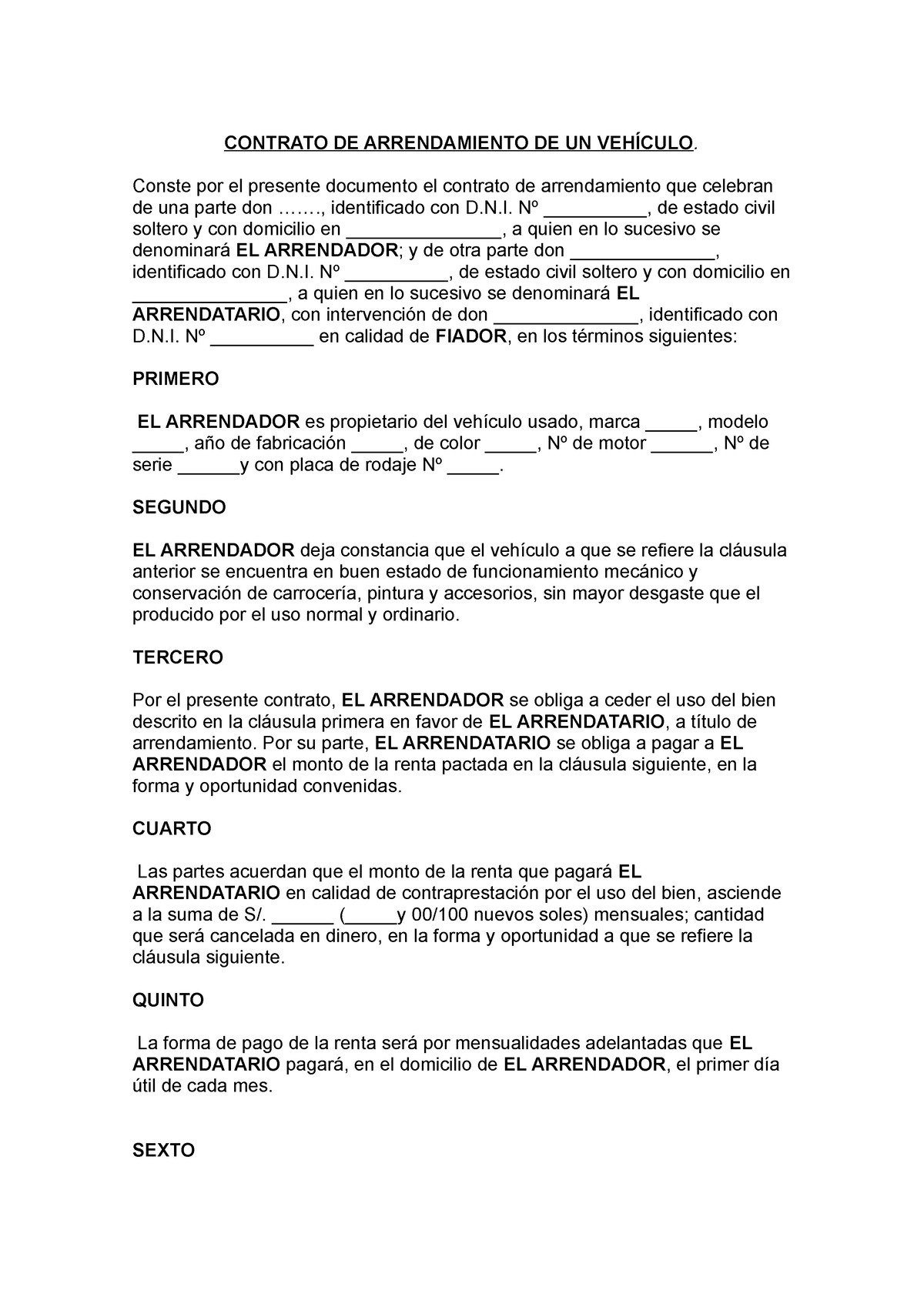 Modelo de contrato de alquiler de vehiculos - CONTRATO DE ARRENDAMIENTO ...