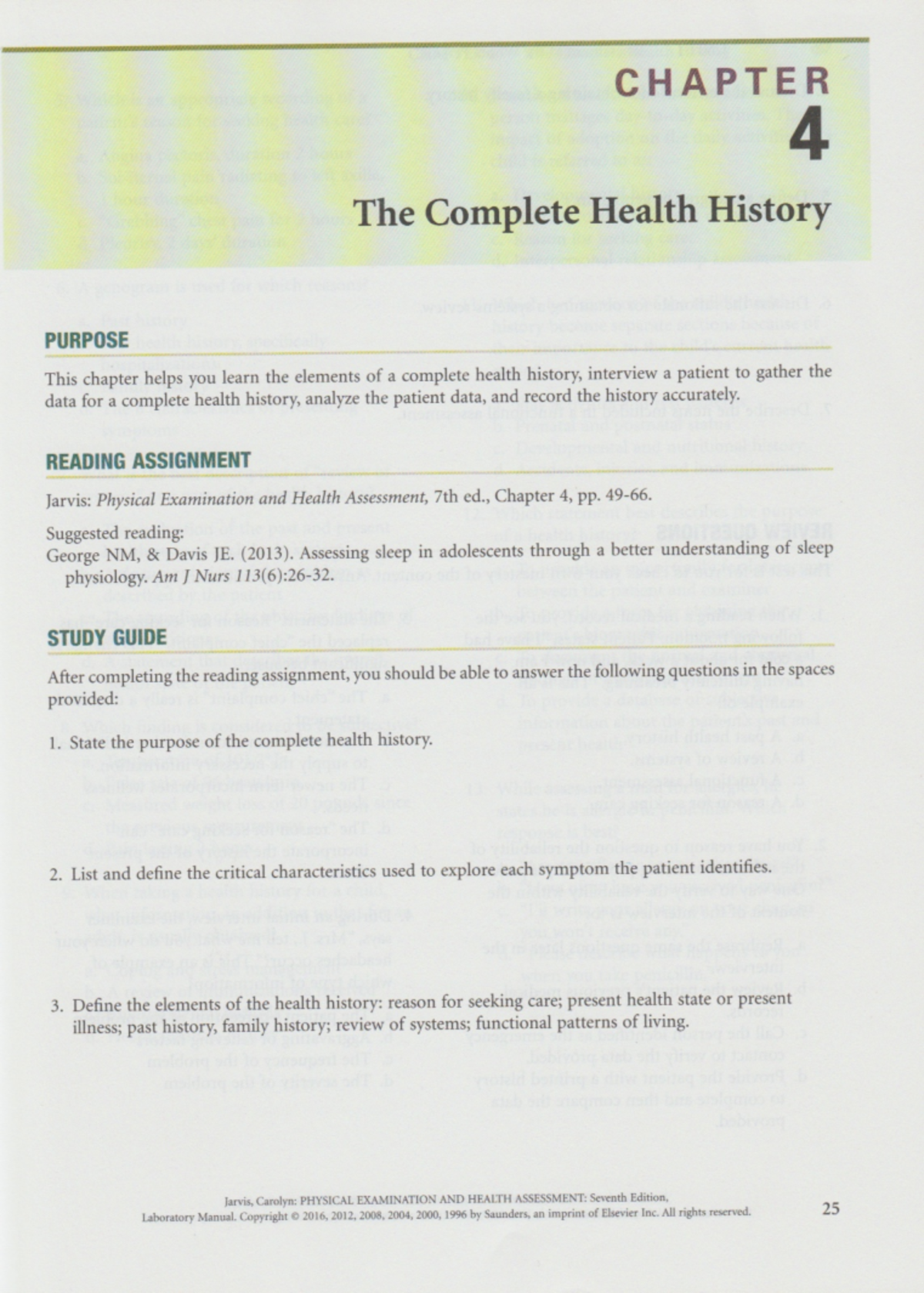 Lab Activity - 1st week Complete Health History - CHAPTER 4 The ...