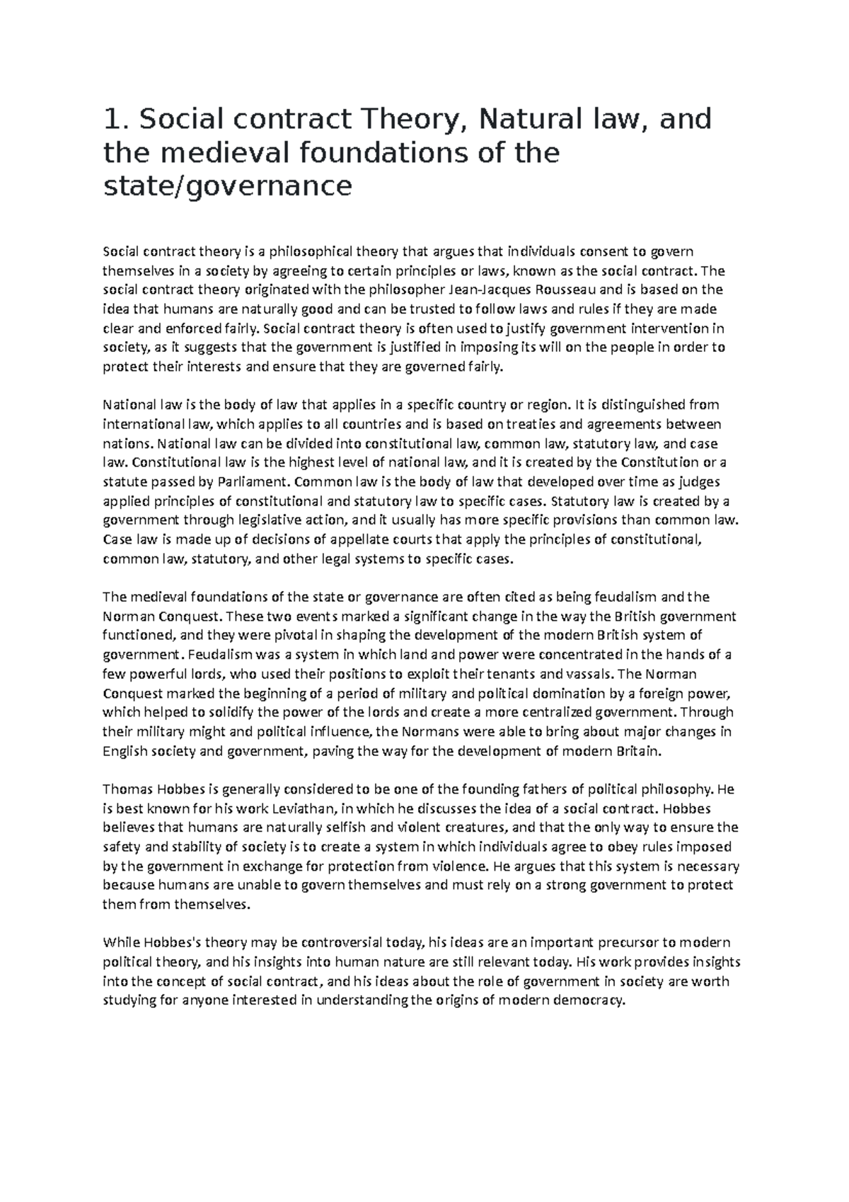 Social contract Theory, Natural law, and the medieval foundations of