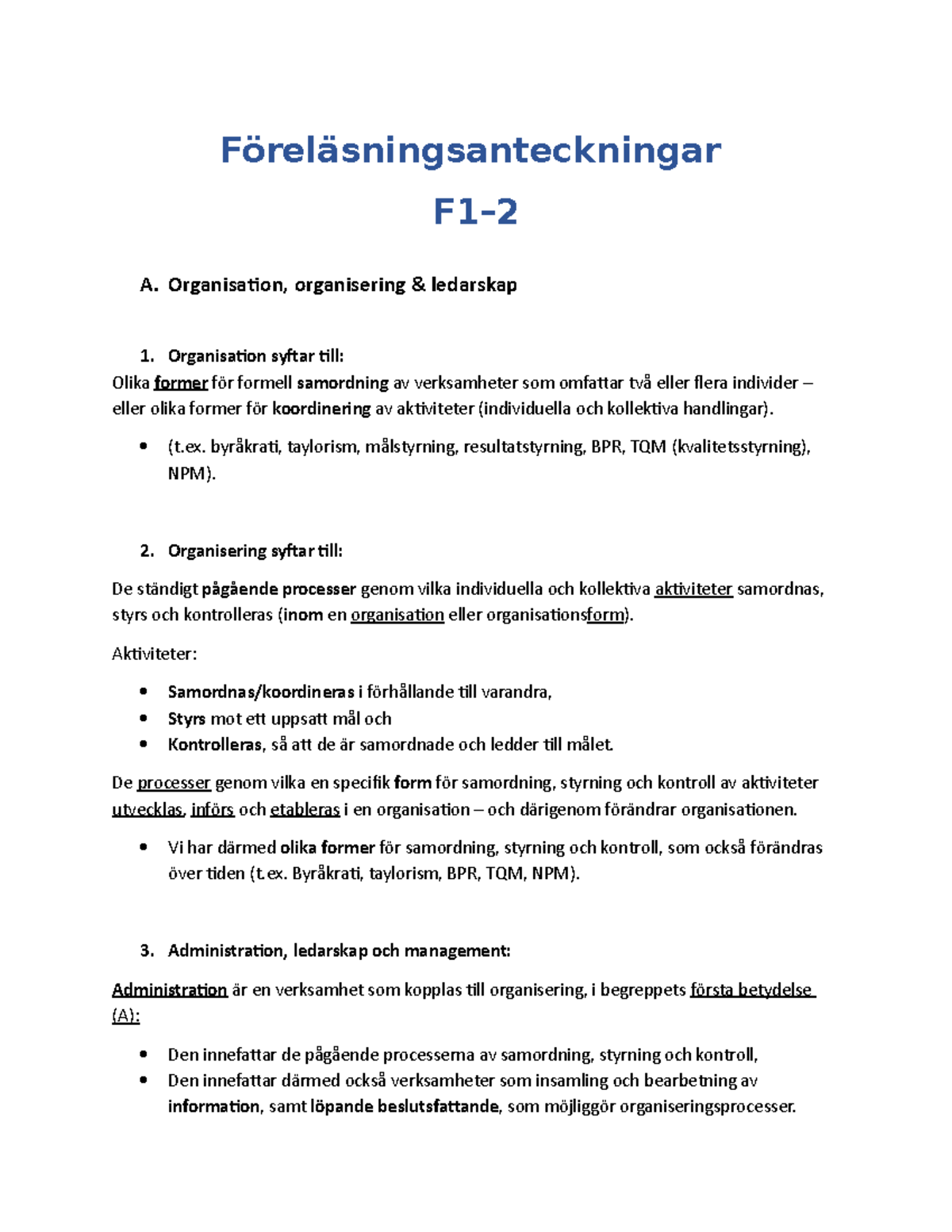 Föreläsningsanteckningar F1-2 - Föreläsningsanteckningar F1– A ...