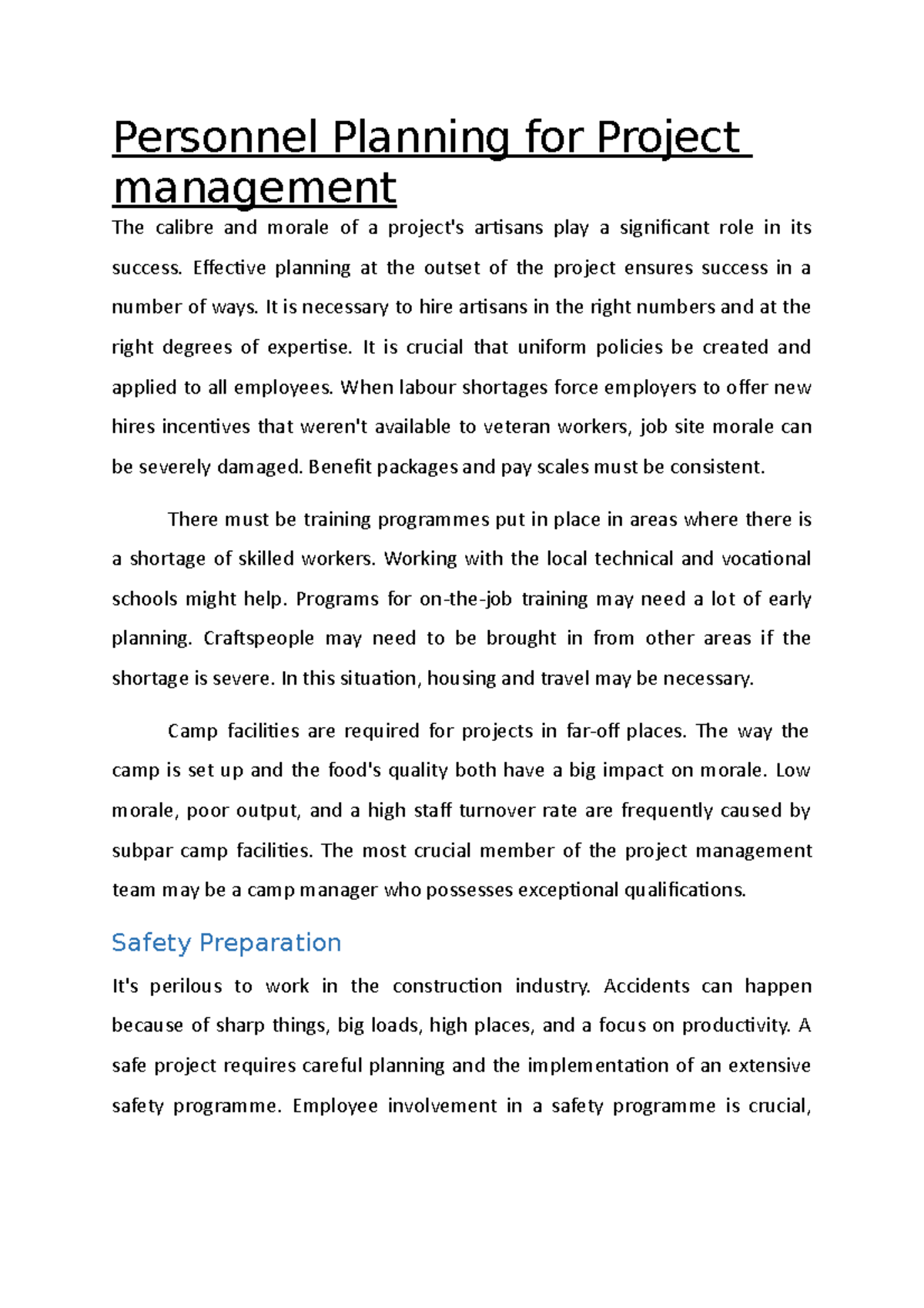 Personnel Planning For Project Management Effective Planning At The