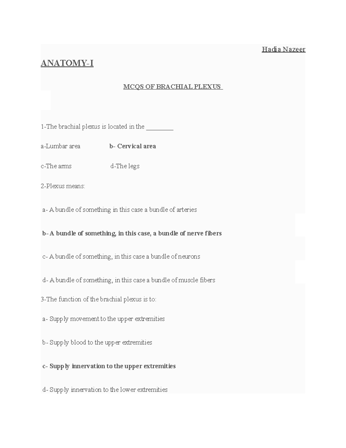 mcqs-brachial-plexus-lecture-notes-3-hadia-nazeer-anatomy-i-mcqs-of