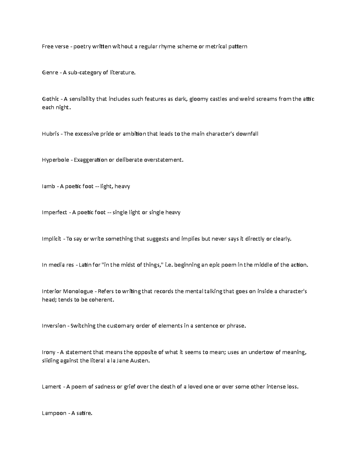Note 2 - study guide - Free verse - poetry written without a regular ...