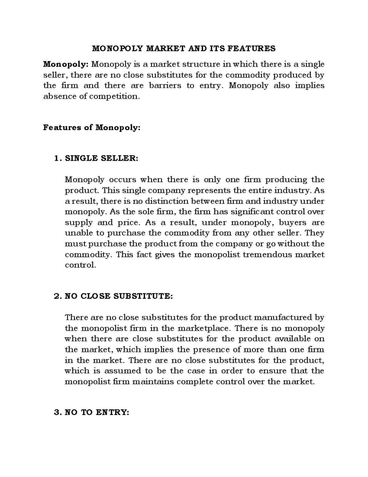 Monopoly Market AND ITS Features MONOPOLY MARKET AND ITS FEATURES 