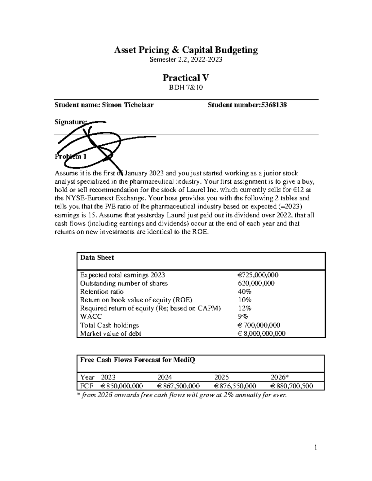 Ap and cb week 5 Asset Pricing & Capital Budgeting Semester 2, 2022