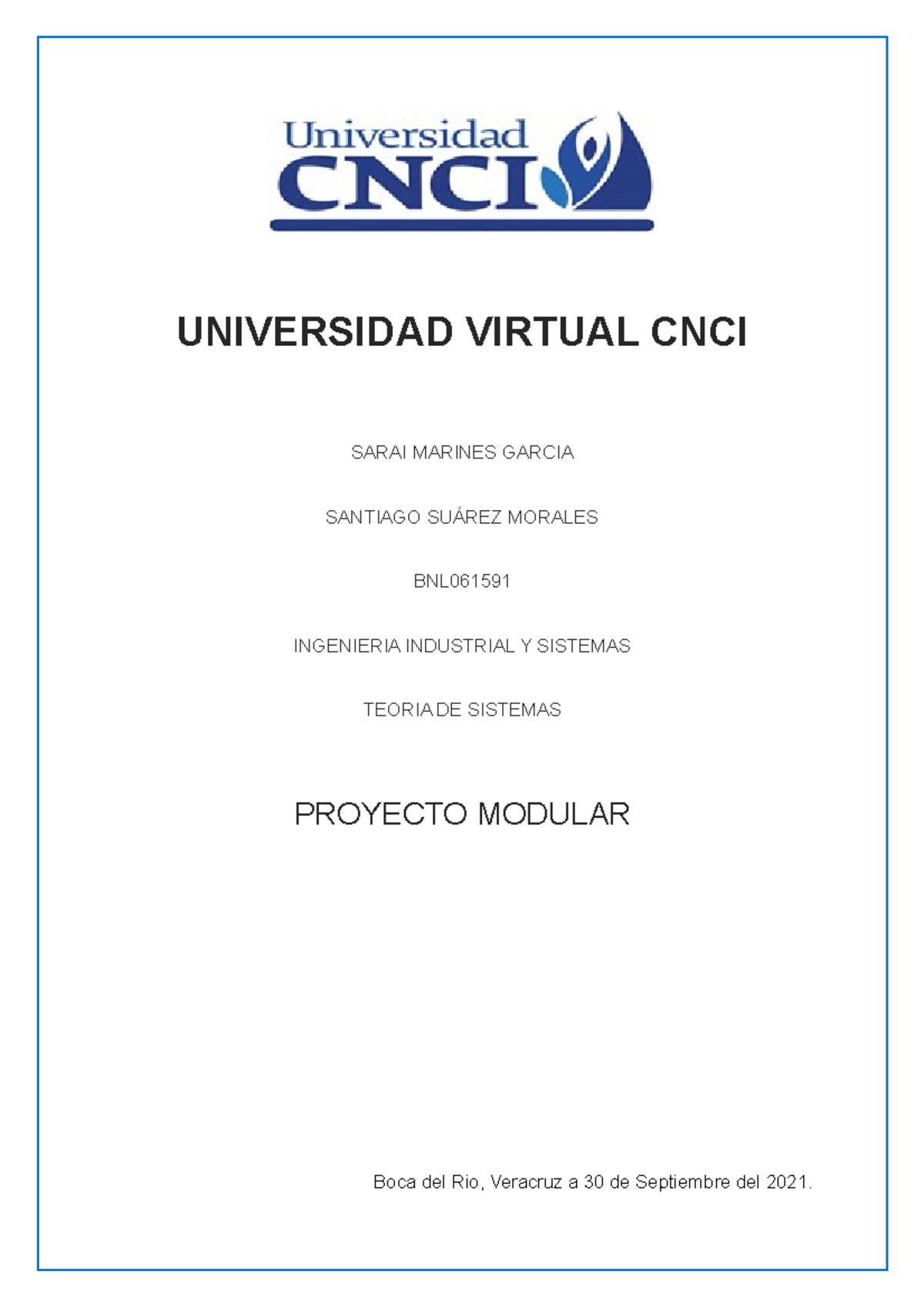 Teoria De Sistema Proyecto Modular Universidad Virtual Cnci Sarai