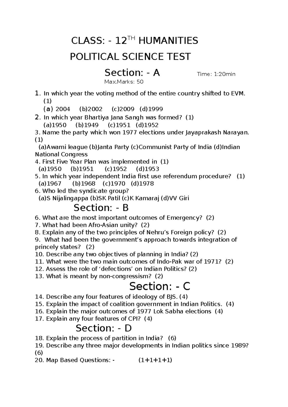 Pol.science test - Political science notes - CLASS: - 12 TH HUMANITIES ...