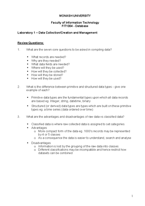 Exam 2007, Data Management, questions Semester 1 - FIT1004 - Studocu
