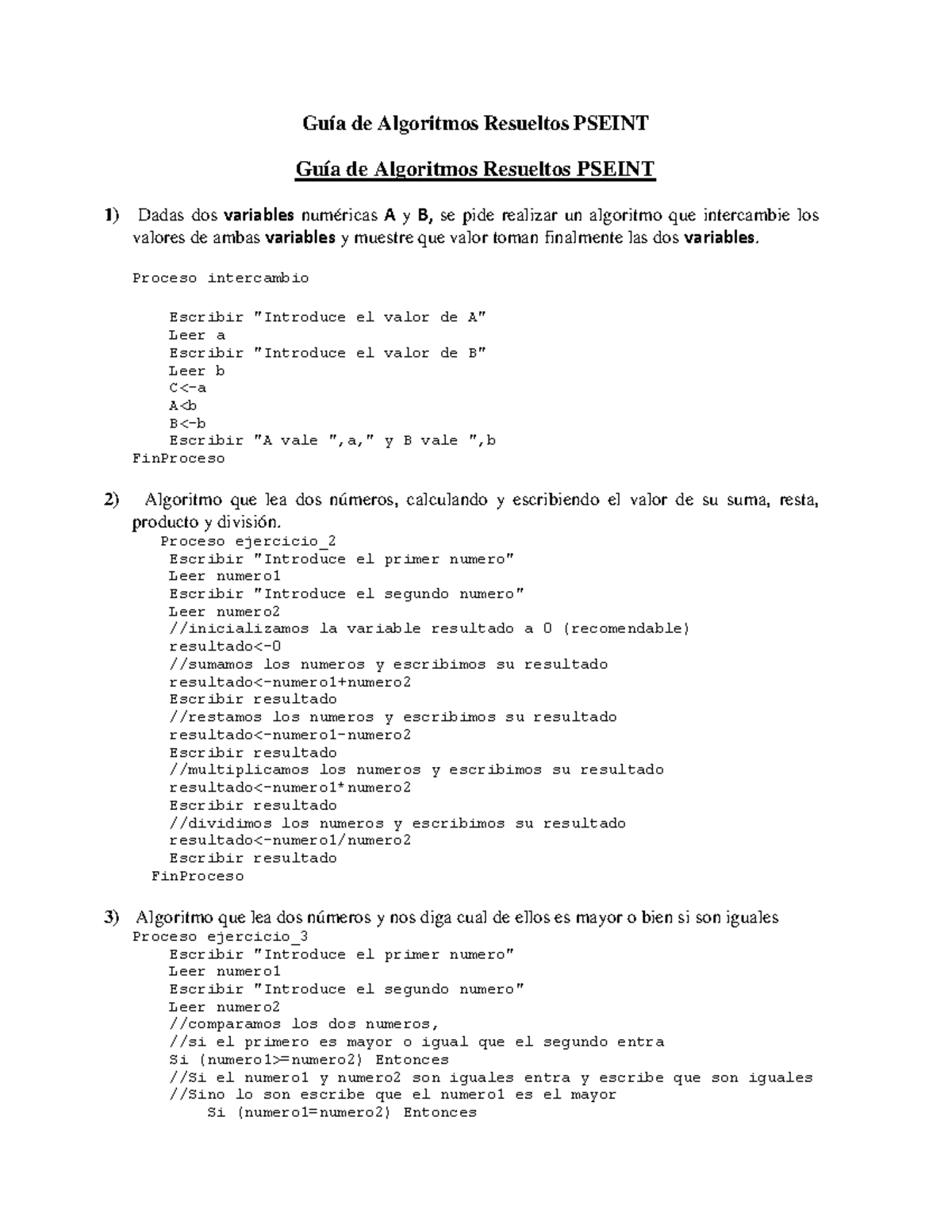 Guia De Algoritmos Resueltos Pseint Guia - Guía De Algoritmos Resueltos ...