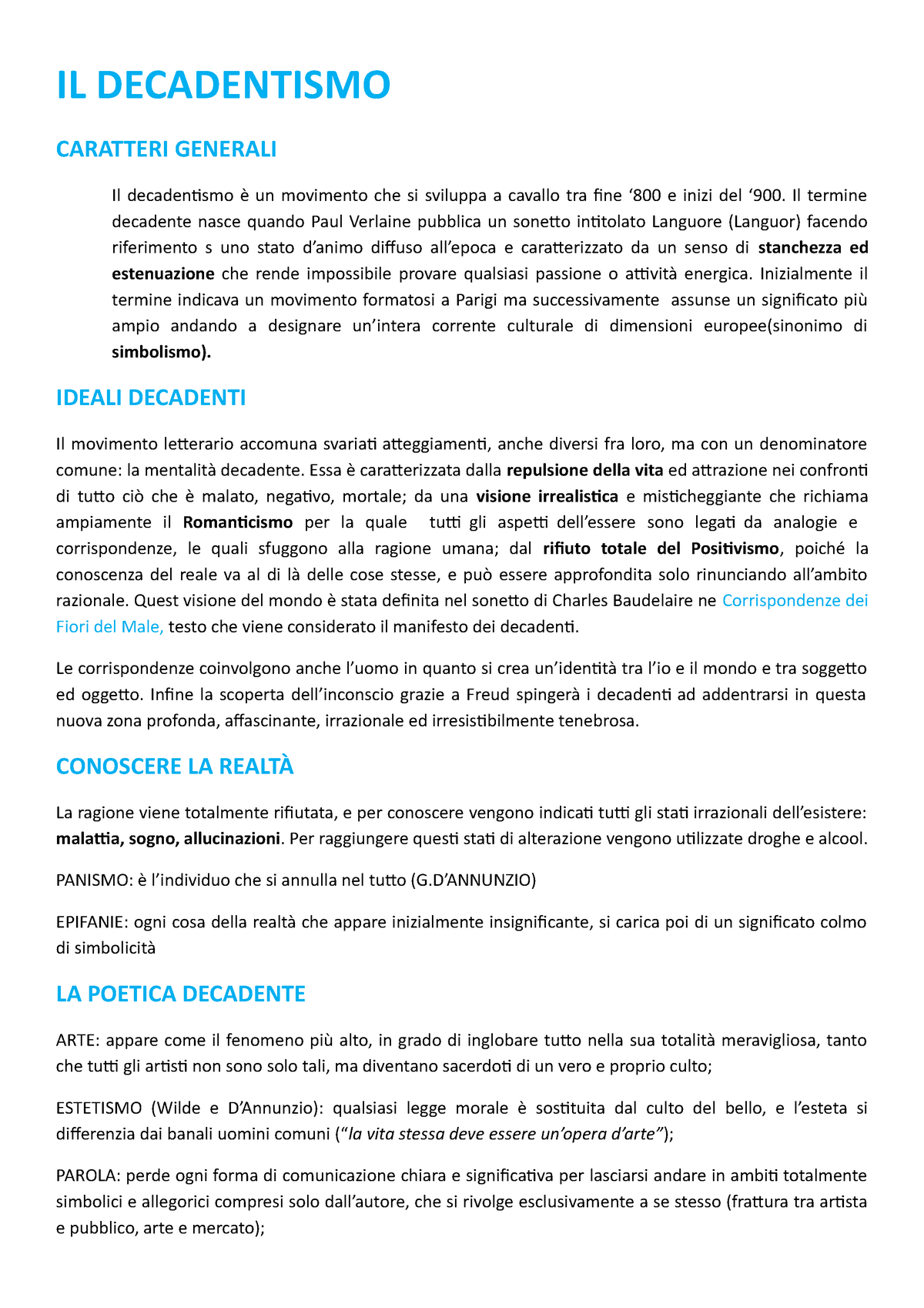 IL Decadentismo - IL DECADENTISMO CARATTERI GENERALI Il decadentismo è ...