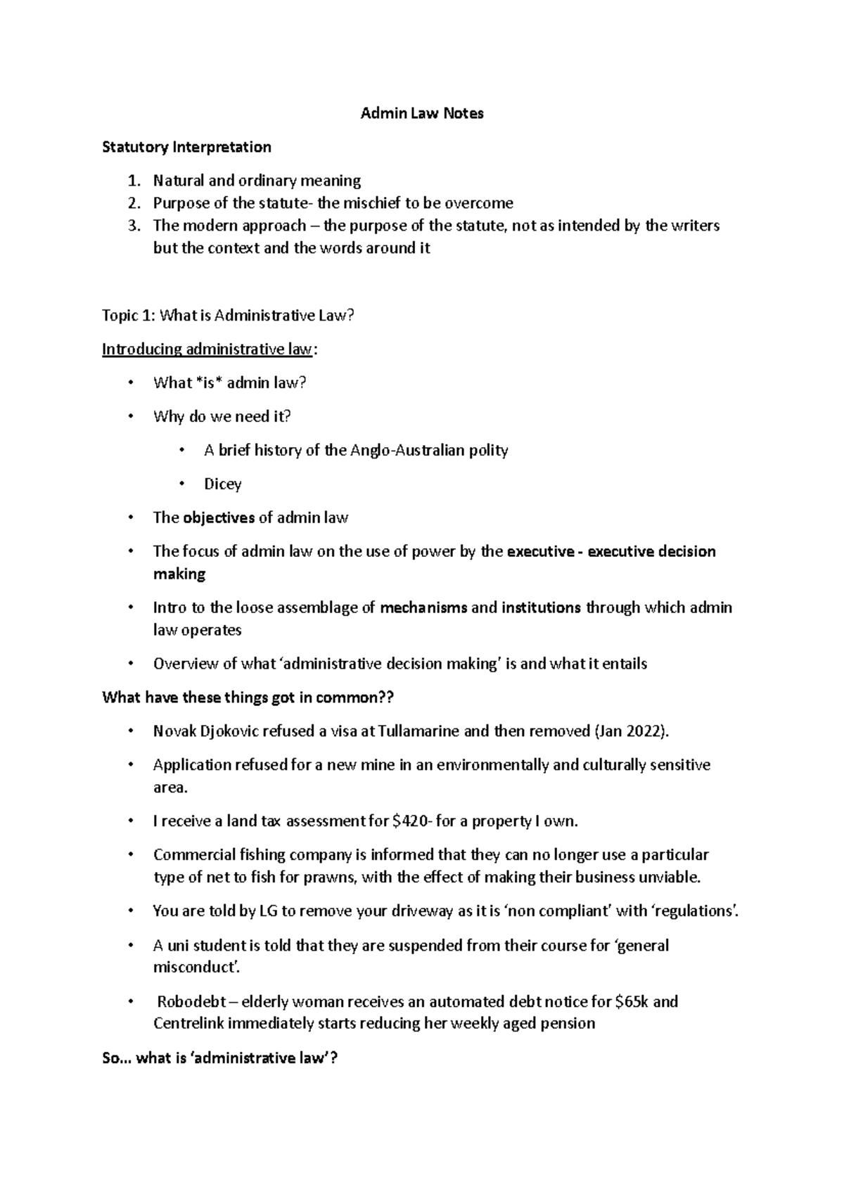 Admin Law Notes Admin Law Notes Statutory Interpretation Natural and