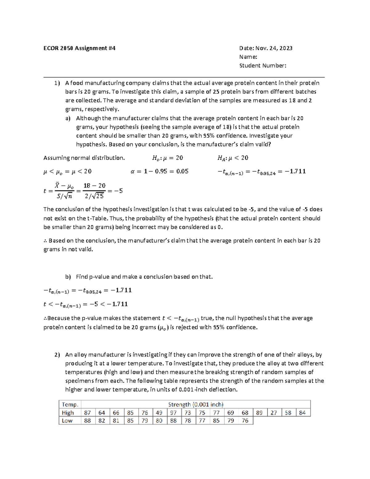 ECOR 2050 Assignment 4 ECOR 2050 Assignment 4 Date Nov. 24, 2023