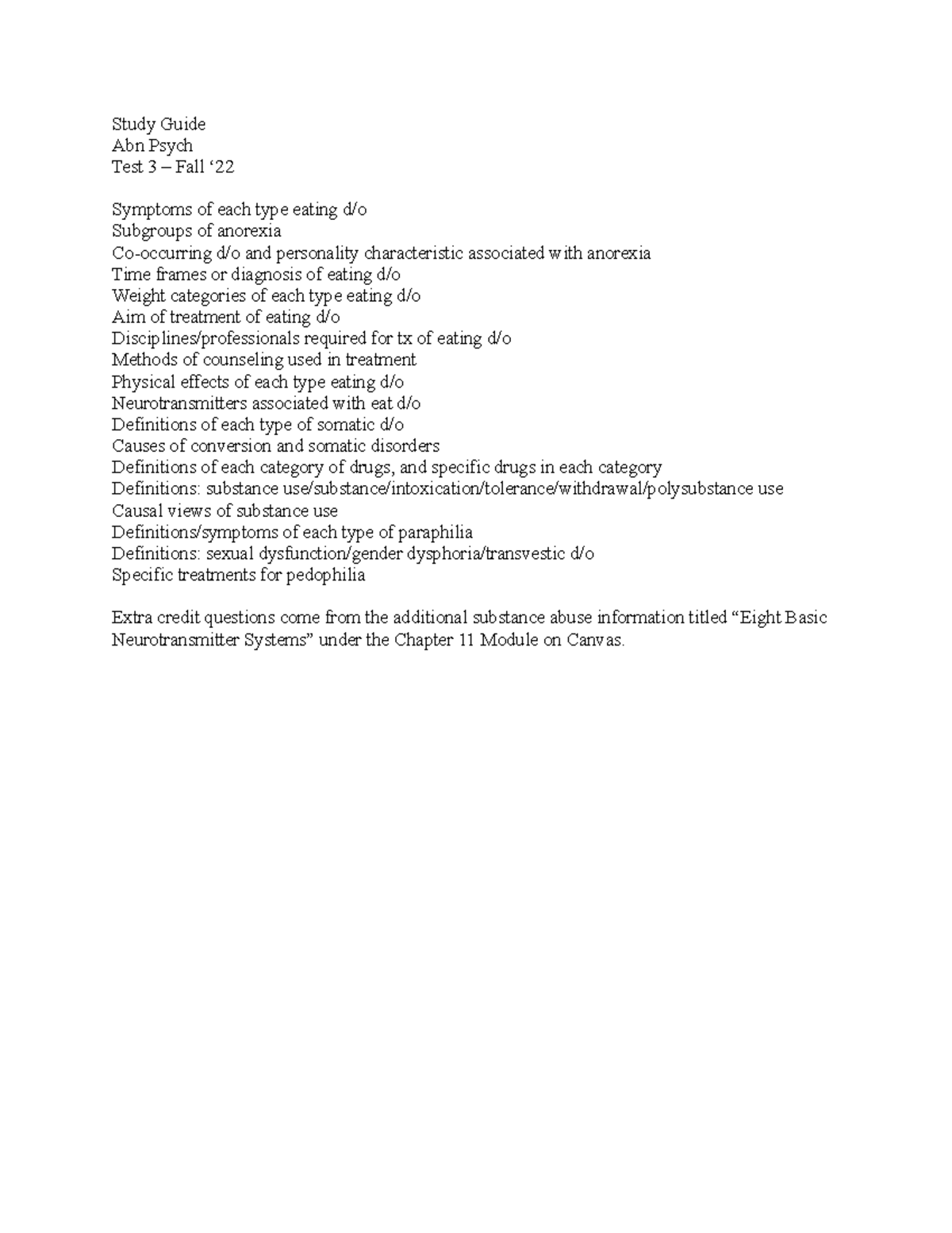 Abn Study Guide Test 3 - Study Guide Abn Psych Test 3 – Fall ‘ Symptoms ...