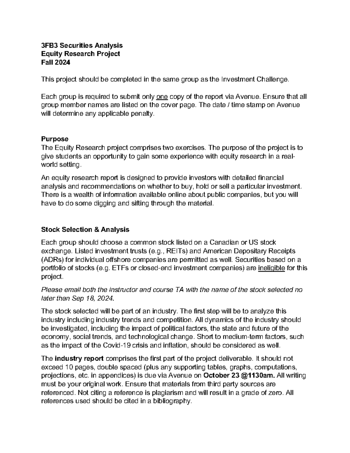Equity Research Project - 3FB3 Securities Analysis Equity Research ...