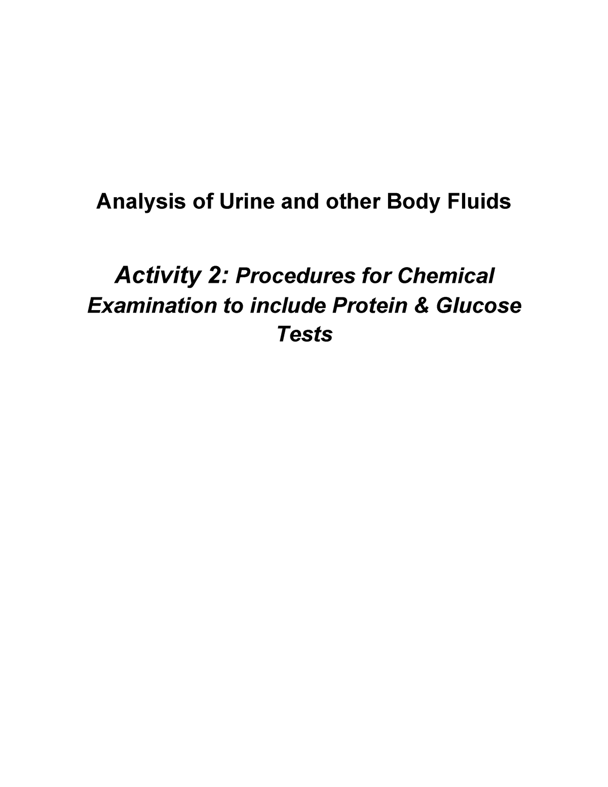 AUBF (Procedures For Chemical Examination To Include Protein & Glucose ...