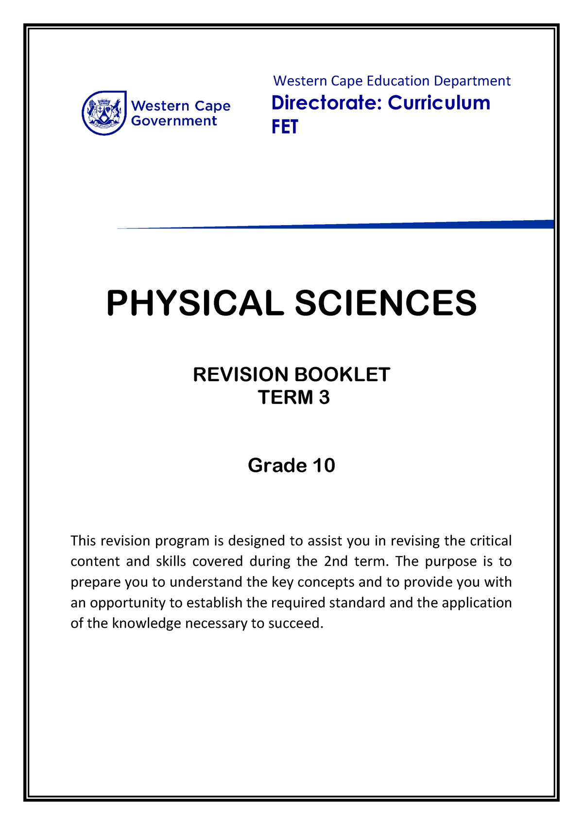 Physical Sciences Grade 10 Term 3 Revision - Western Cape Education ...